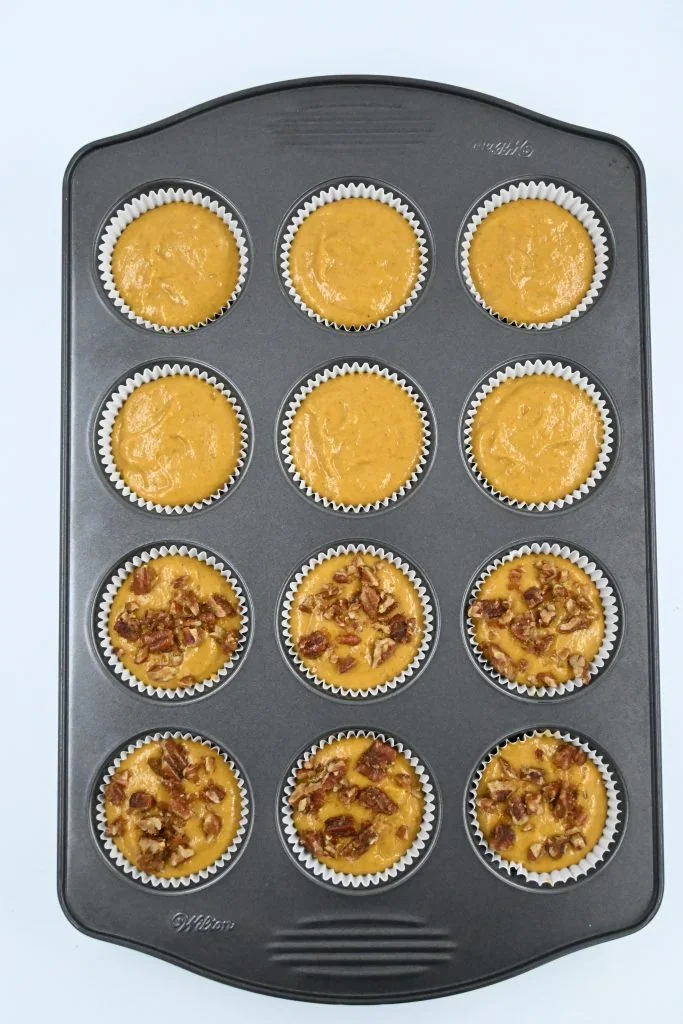 Pumpkin Muffins with Candied Pecans preparation